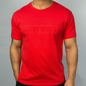 Product of Good Vibes Red Embossed Crew Neck T-shirt