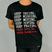 Product of Good Vibes "Keep Smiling and Keep Dancing" Black Crew Neck T-Shirt