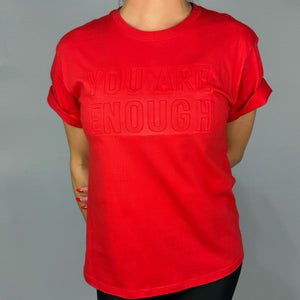 Product of Good Vibes "You Are Enough" Red Embossed Crew Neck T-shirt